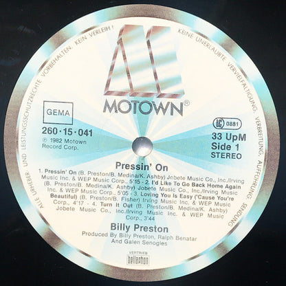 Billy Preston : Pressin' On (LP, Album)