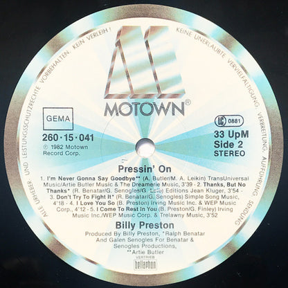 Billy Preston : Pressin' On (LP, Album)