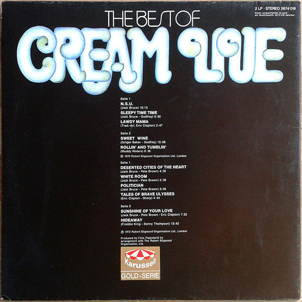 Cream (2) : The Best Of Cream Live (2xLP, Comp, RE, Gat)