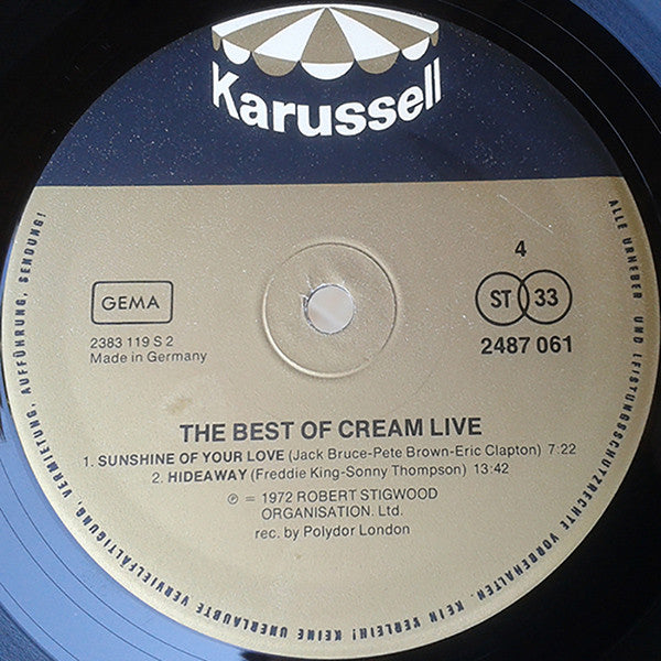 Cream (2) : The Best Of Cream Live (2xLP, Comp, RE, Gat)