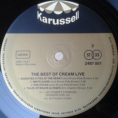 Cream (2) : The Best Of Cream Live (2xLP, Comp, RE, Gat)
