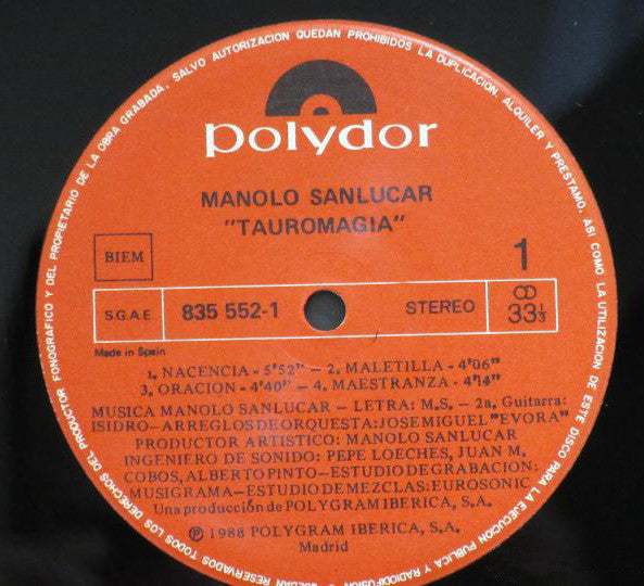 Manolo Sanlúcar : Tauromagia (LP, Album)