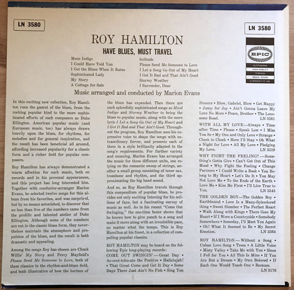 Roy Hamilton (5) : Have Blues Must Travel (LP, Album, Mono)