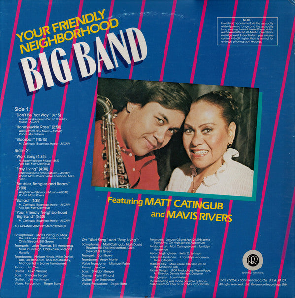 Matt Catingub Feat. Mavis Rivers : Your Friendly Neighborhood Big Band (LP, Album, Gat)