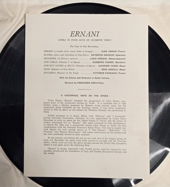 Giuseppe Verdi, Gino Penno, Caterina Mancini, Giuseppe Taddei, Giacomo Vaghi, Orchestra Sinfonica Di Roma Della RAI, Coro di Roma della RAI , Dirige  Fernando Previtali : Ernani (3xLP + Box)
