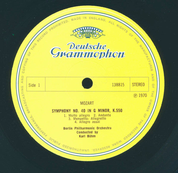 Wolfgang Amadeus Mozart • Karl Böhm, Berliner Philharmoniker : Symphonies No. 40 In G Minor · No. 41 (Jupiter) (LP)