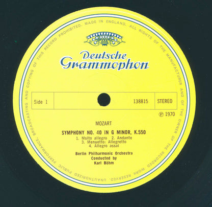 Wolfgang Amadeus Mozart • Karl Böhm, Berliner Philharmoniker : Symphonies No. 40 In G Minor · No. 41 (Jupiter) (LP)