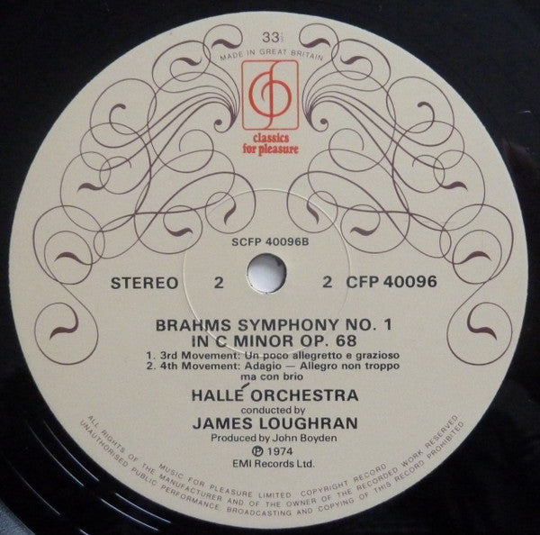 Johannes Brahms, Hallé Orchestra, James Loughran : Symphony No.1 In C Minor Op.68 (LP)