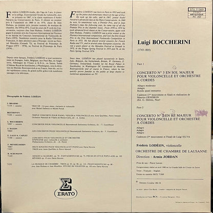 Luigi Boccherini, Frédéric Lodéon, Orchestre De Chambre De Lausanne, Armin Jordan : Concerto N°3 En Sol Majeur / Concerto N° 2 En Re Majeur Pour Violoncelle (LP, Gat)