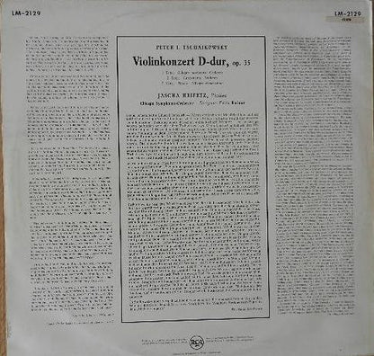 Pyotr Ilyich Tchaikovsky, Jascha Heifetz, Fritz Reiner, Chicago Symphony Orchestra : Violin Concerto (LP, Album, RE)
