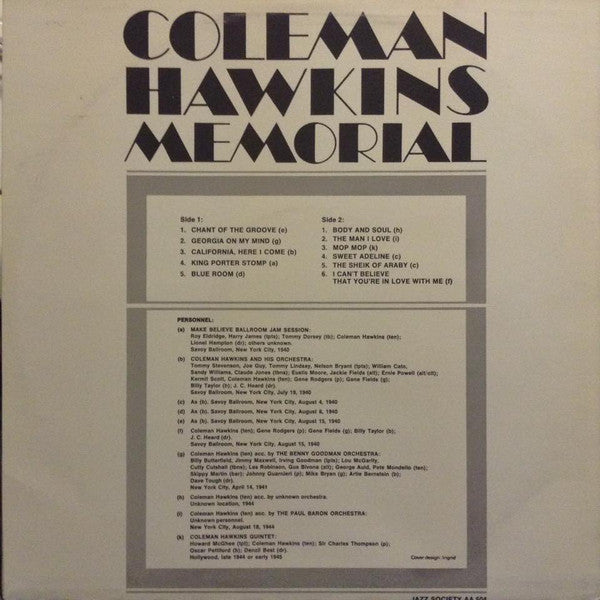 Coleman Hawkins : Memorial (LP, Comp)