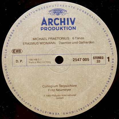 Michael Praetorius • Erasmus Widmann • Johann Hermann Schein - Collegium Terpsichore, Fritz Neumeyer : Tanzmusik (LP, Album, RE)