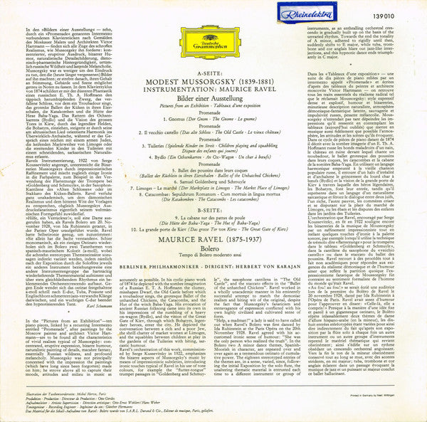 Maurice Ravel / Modest Mussorgsky, Berliner Philharmoniker · Herbert von Karajan : Bolero / Tableaux D'une Exposition = Bilder Einer Ausstellung = Pictures At An Exhibition (LP, RE, RP)