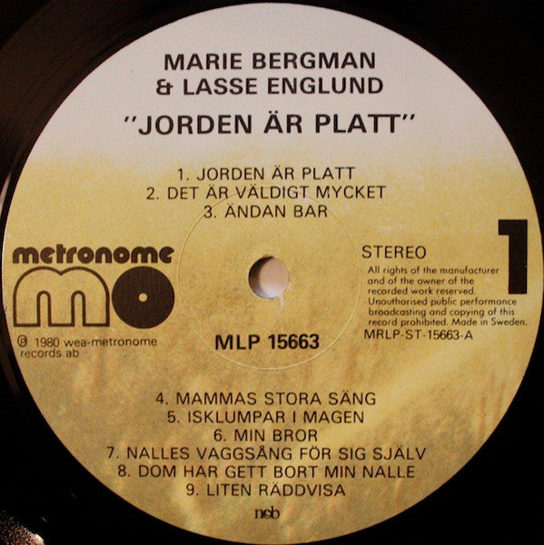 Marie Bergman & Lasse Englund : Jorden Är Platt (LP, Album)