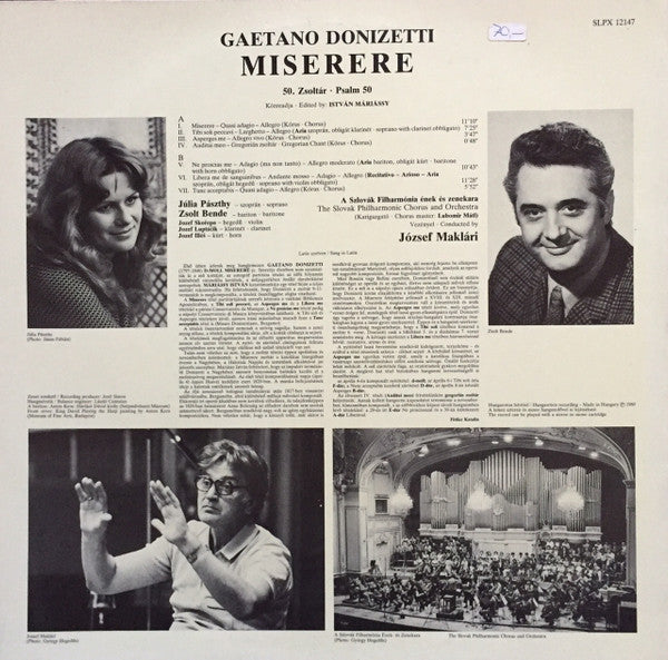 Gaetano Donizetti, Pászthy Júlia, Bende Zsolt, Slovak Philharmonic Orchestra · Slovak Philharmonic Chorus · Maklári József : Miserere (LP)