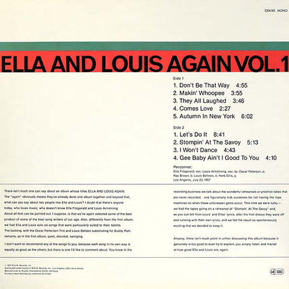 Ella Fitzgerald & Louis Armstrong : Ella And Louis Again Vol. 1 (LP, Mono, RE)