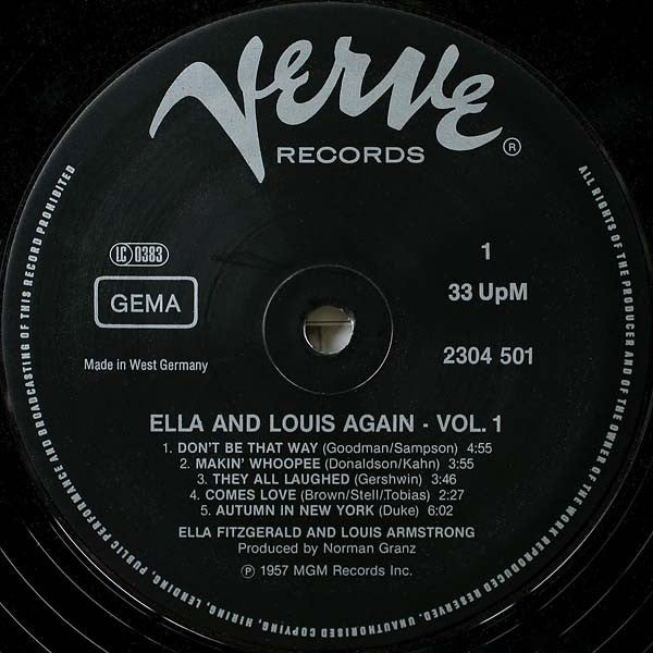 Ella Fitzgerald & Louis Armstrong : Ella And Louis Again Vol. 1 (LP, Mono, RE)