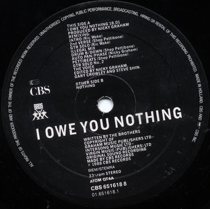 Bros : I Owe You Nothing (Over 18 Mix) (12", S/Sided, Maxi)