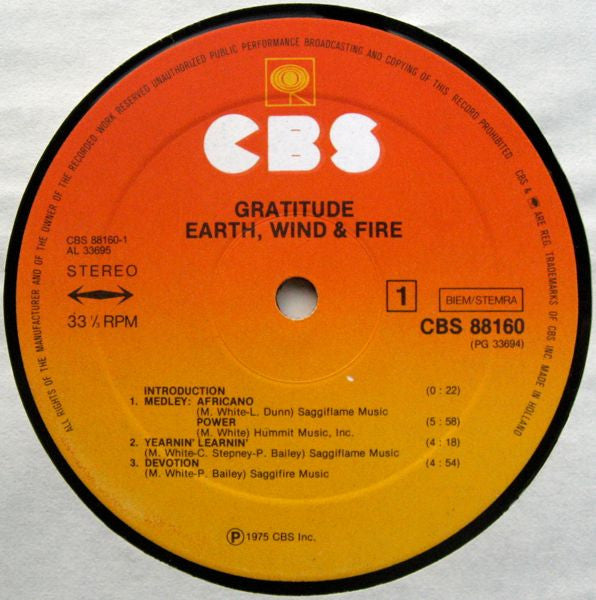 Earth, Wind & Fire : Gratitude (2xLP, Album, Gat)