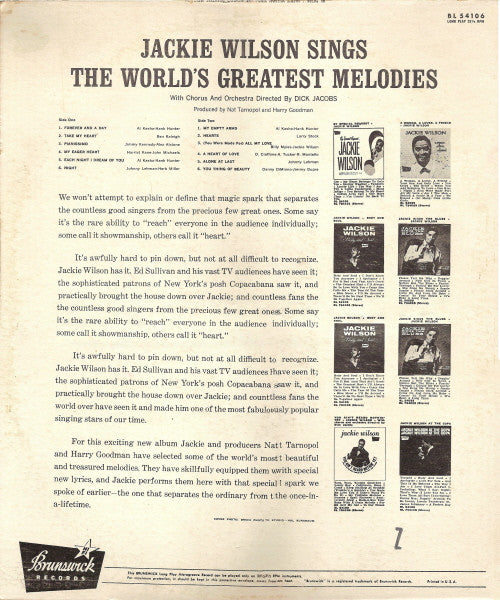 Jackie Wilson : Jackie Wilson Sings The World's Greatest Melodies (LP, Album, Mono)