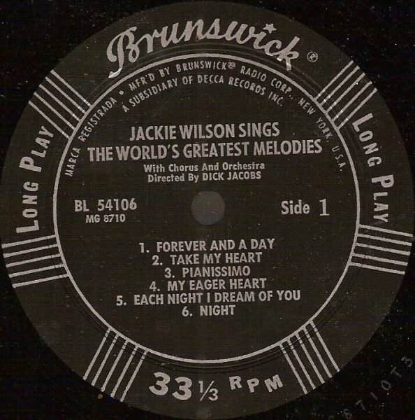 Jackie Wilson : Jackie Wilson Sings The World's Greatest Melodies (LP, Album, Mono)