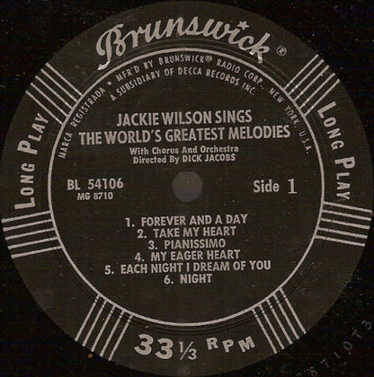 Jackie Wilson : Jackie Wilson Sings The World's Greatest Melodies (LP, Album, Mono)