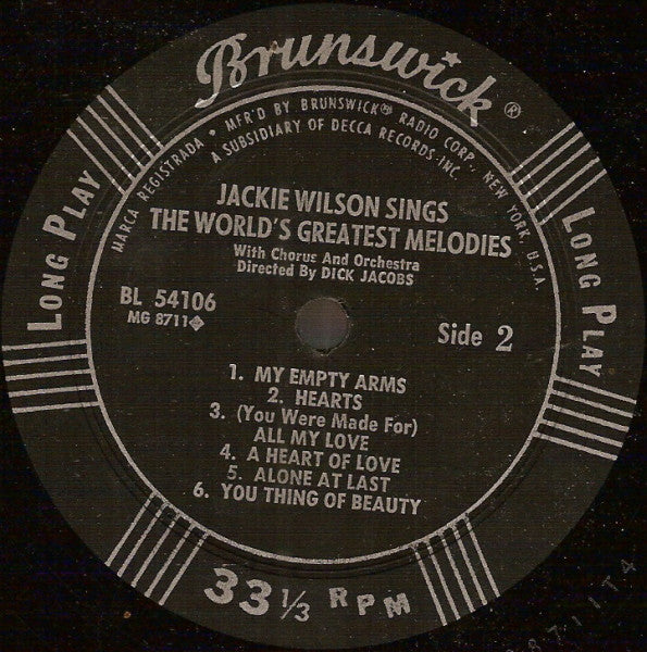 Jackie Wilson : Jackie Wilson Sings The World's Greatest Melodies (LP, Album, Mono)