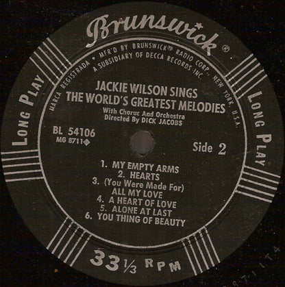 Jackie Wilson : Jackie Wilson Sings The World's Greatest Melodies (LP, Album, Mono)