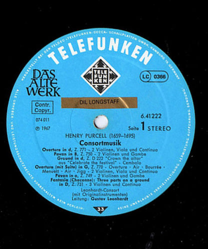 Henry Purcell - Leonhardt-Consort : Consort-Musik Für Streicher Und Cembalo = Consort Music For Strings And Harpsichord (LP, RE)