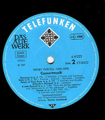 Henry Purcell - Leonhardt-Consort : Consort-Musik Für Streicher Und Cembalo = Consort Music For Strings And Harpsichord (LP, RE)