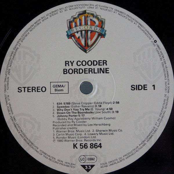 Ry Cooder : Borderline (LP, Album, RE)