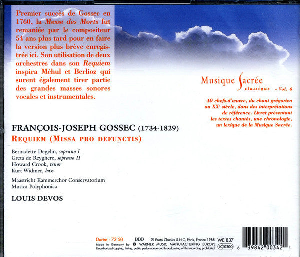 François-Joseph Gossec - Louis Devos : Requiem (CD, RE)