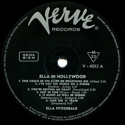 Ella Fitzgerald : Ella In Hollywood (LP, Album, Mono)