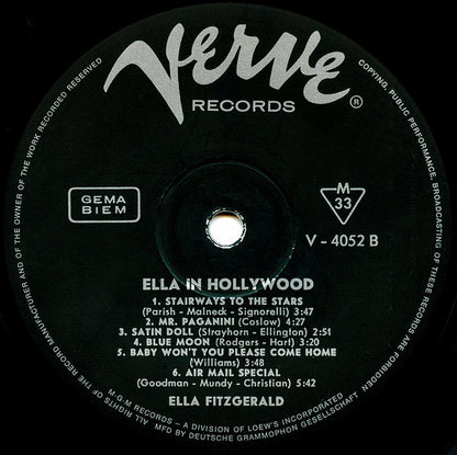 Ella Fitzgerald : Ella In Hollywood (LP, Album, Mono)