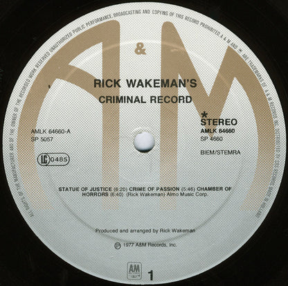 Rick Wakeman : Rick Wakeman's Criminal Record (LP, Album)