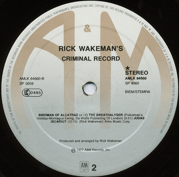 Rick Wakeman : Rick Wakeman's Criminal Record (LP, Album)