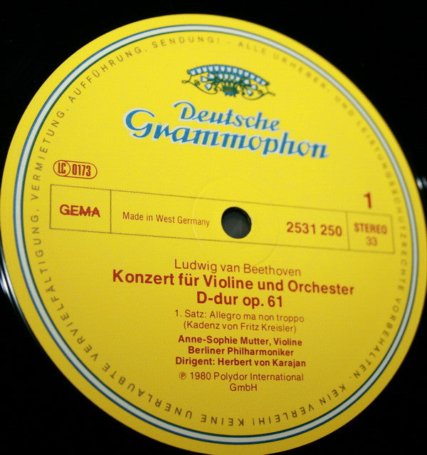 Ludwig van Beethoven, Anne-Sophie Mutter, Berliner Philharmoniker, Herbert von Karajan : Violinkonzert = Violin Concerto (LP)