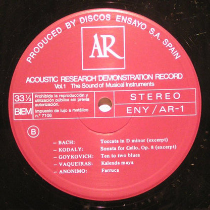 Various : Acoustic Research Demonstration Record. Vol.1: The Sound Of Musical Instruments (LP, Comp, Smplr)