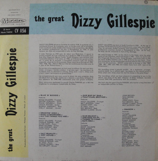 Dizzy Gillespie : The Great Dizzy Gillespie (LP, Comp, RE)