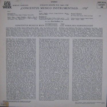 Concentus Musicus Wien / Johann Joseph Fux : Concentus Musico Instrumentalis ... 1701 (LP, Album, RE)