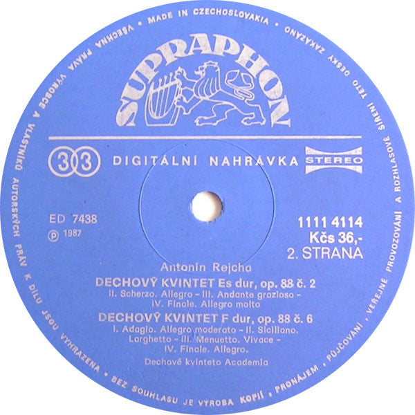 Anton Reicha | Academia Wind Quintet Prague : Wind Quintets Op. 88, Nos 2/6, Op. 91, No. 7 (LP, Album)