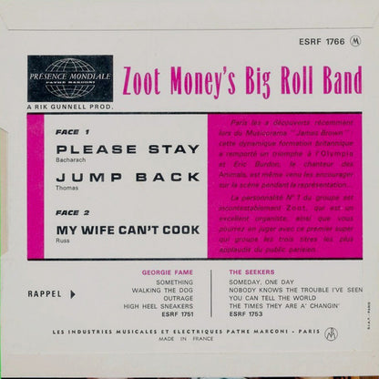 Zoot Money's Big Roll Band : Please Stay / Jump Back / My Wife Can't Cook (7", EP)