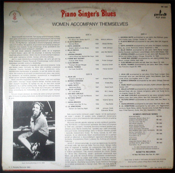 Various : Piano Singer's Blues - Women Accompany Themselves (LP, Comp, RE)