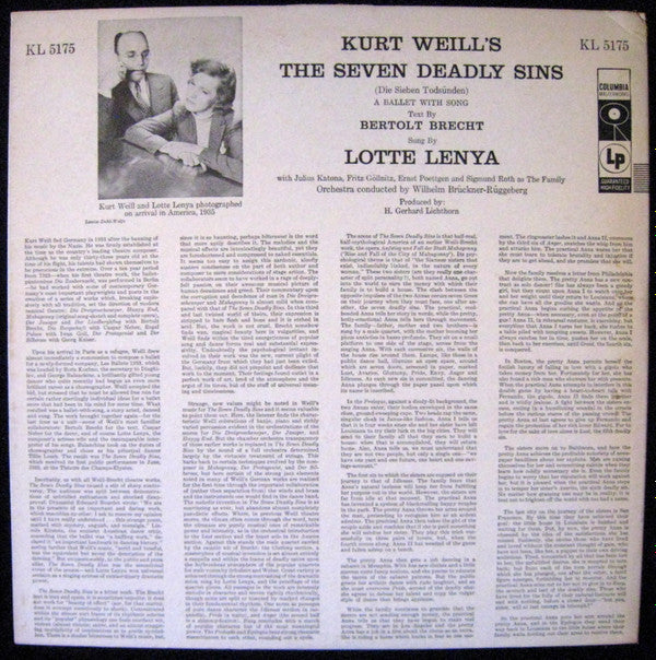 Lotte Lenya : Kurt Weill's The Seven Deadly Sins (LP, Album)