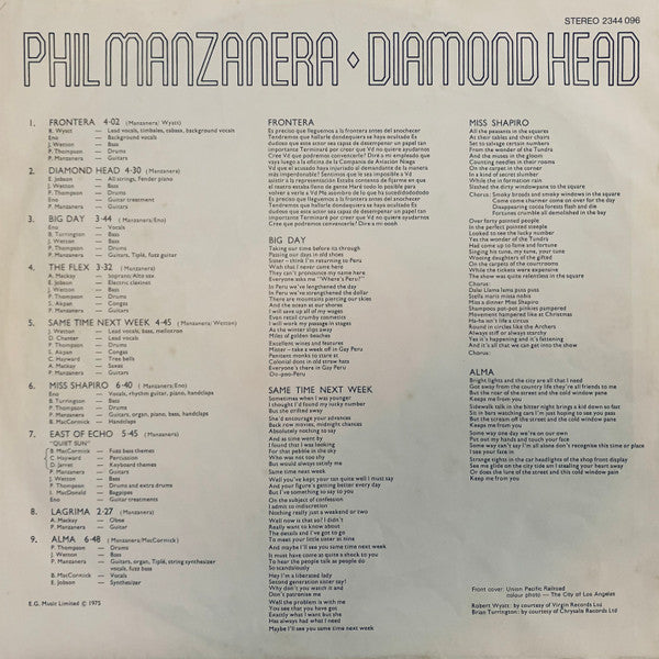 Phil Manzanera : Diamond Head (LP, Album, RE)