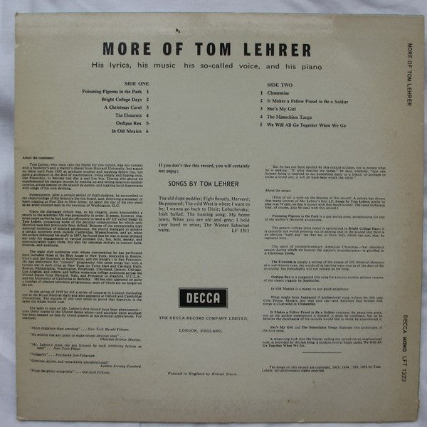 Tom Lehrer : More Of Tom Lehrer (10", RE)