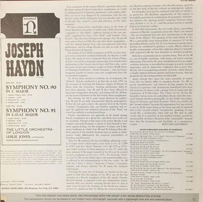 Joseph Haydn, The Little Orchestra Of London, Leslie Jones : Symphony No. 90 In C Major / Symphony No. 91 In E-Flat Major (LP)