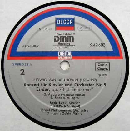 Ludwig van Beethoven, Radu Lupu, Israel Philharmonic Orchestra, Zubin Mehta : Klavierkonzert Nr. 5 Es-dur, Op. 73 (LP)