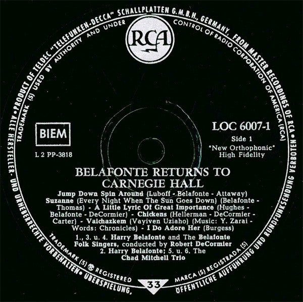 Harry Belafonte : Belafonte Returns To Carnegie Hall (2xLP, Album, Mono)