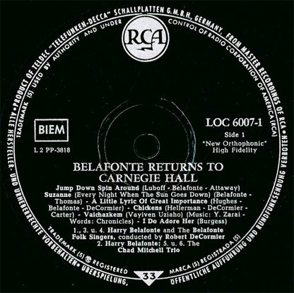 Harry Belafonte : Belafonte Returns To Carnegie Hall (2xLP, Album, Mono)